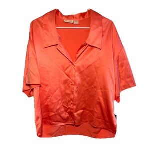 Victoria's Secret Coral Lounge Button Down Pajama Top Women's Size Large EUC
